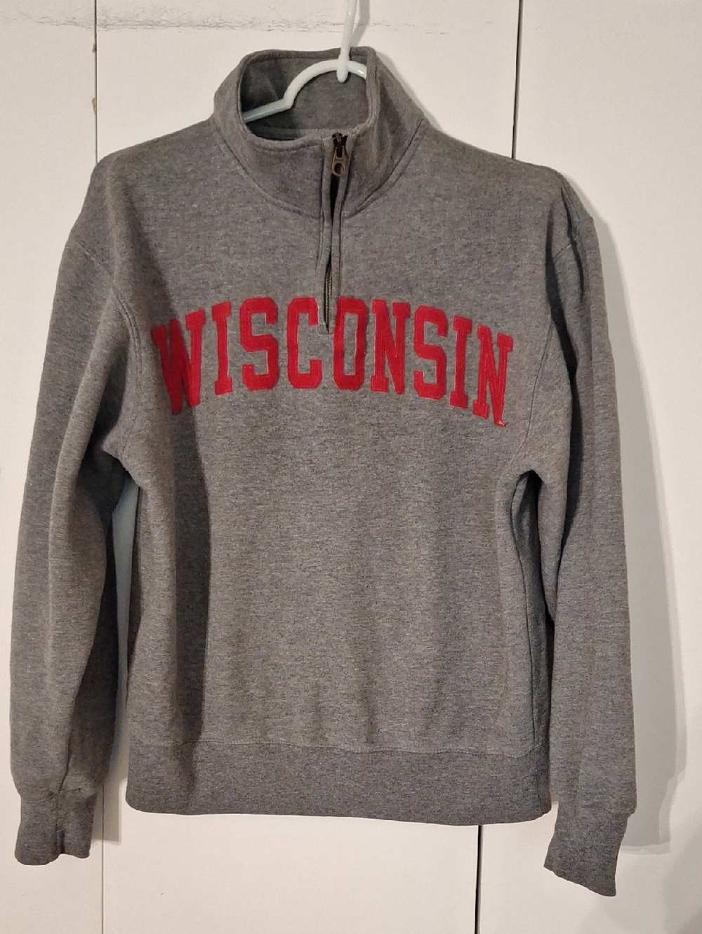 Jansport Gray Quarter-Zip Sweatshirt with Red Wisconsin Appliqué